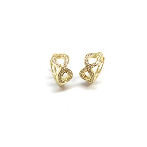 ADIRFINE 10K Solid Gold Infinity Pave CZ Huggie Hoop Earrings