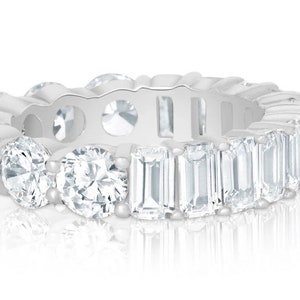 ADIRFINE 925 Sterling Silver Reversible 2 in 1 Round and Emerald Cut CZ Eternity Band