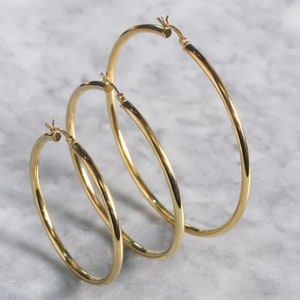 ADIRFINE 925 Sterling Silver Classic High Polish 2mm Hoop Earrings / 14K Gold Plated Sterling Silver Plain Shiny Hoop Earrings