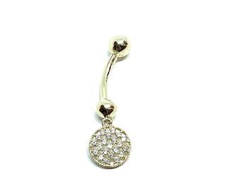 ADIRFINE 14K Solid Gold Banana Bar Belly Button Ring