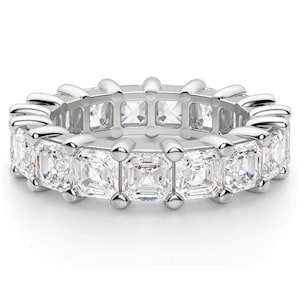 ADIRFINE 925 Sterling Silver 5MM Asscher Cut Cubic Zirconia Eternity Wedding Band Ring