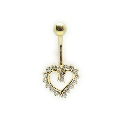 14K Solid Gold/ CZ Heart Belly Button Rings Navel Etsy