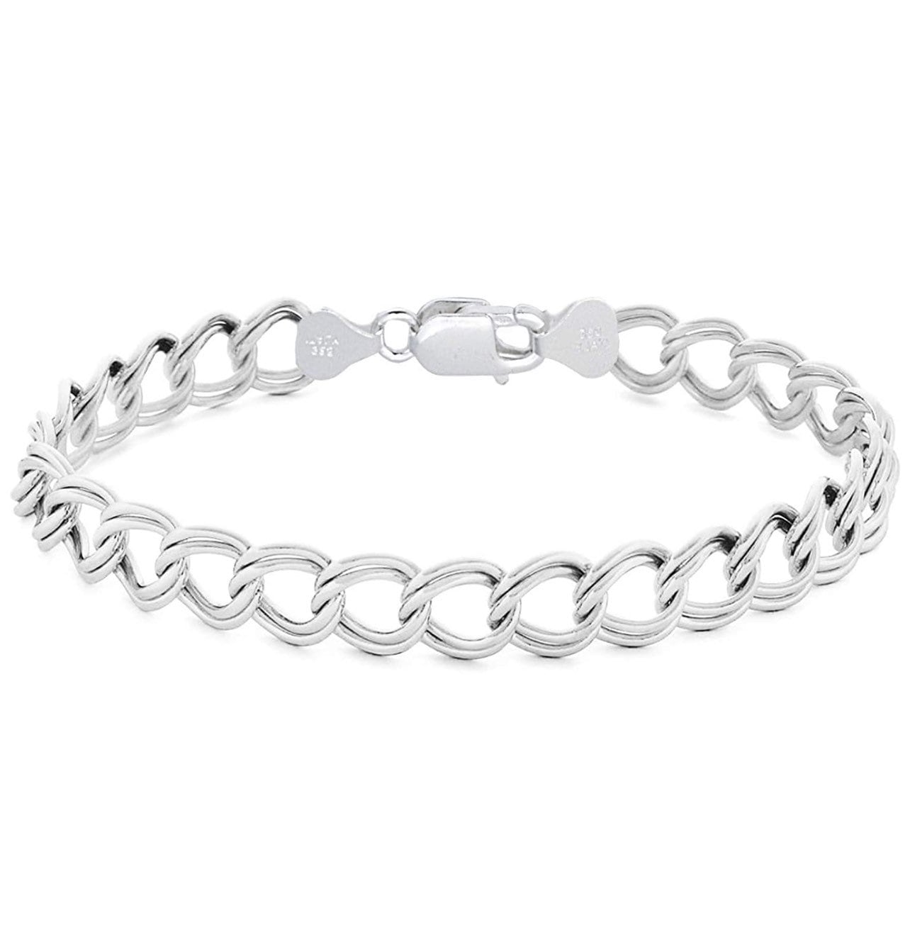 ADIRFINE 925 Sterling Silver Double Link Charm Bracelet 4 5 6 7 8MM