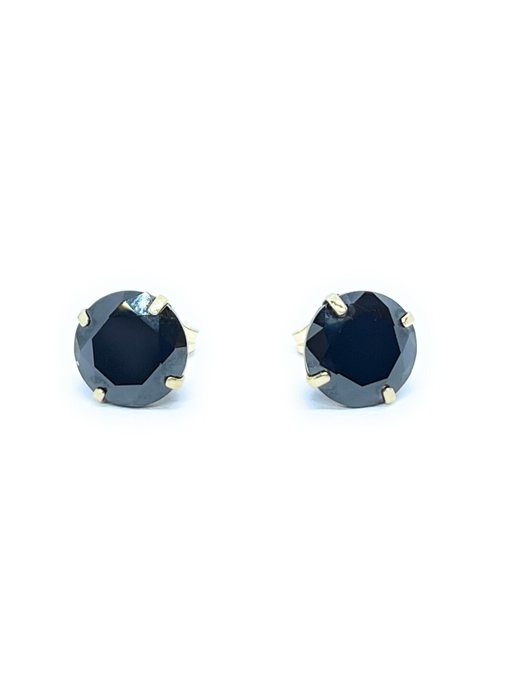 14k White Gold Stud Earrings with Black Cubic Zirconia(4mm)