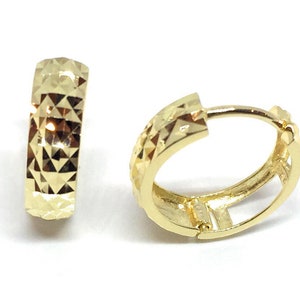 ADIRFINE 14K Solid Gold Diamond Cut Huggie Hoop Earrings