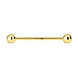 ADIRFINE 14K Solid Gold 14 Gauge Industrial straight Barbell Body Jewelry