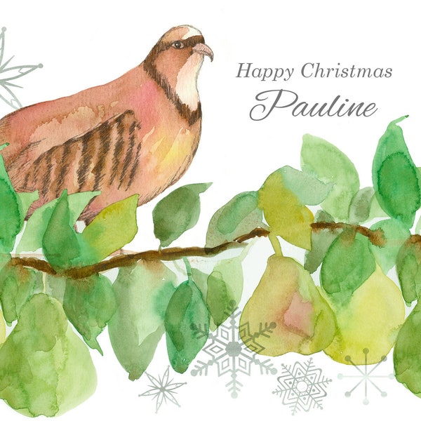 Christmas Partridge In A Pear Tree Personalized Greeting Card