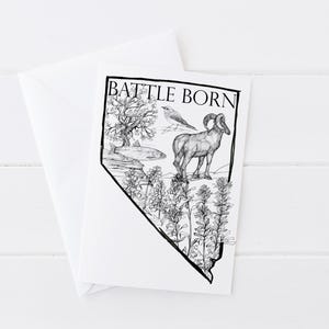 Cartão comemorativo Battleborn Nevada Artemísia Símbolos de formas de estado Desenho a tinta