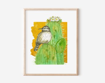 アリゾナ州の鳥のアートプリント | アリゾナ州のサボテン