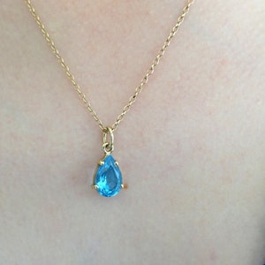 Blue Topaz Teardrop Pendant Necklace: 14k Solid Gold Jewelry Gift