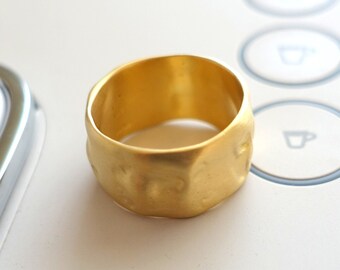 Chunky Gold Ring, Chunky Rings, Organic Big Ring, Heavy Ring, Crumpled Gold Ring, Handmade Ring