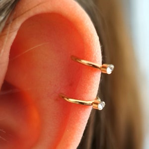 Diamond Hoop Ear Cuffs No Piercing, Ear Cuffs, Ear Wrap, Silver Ear Cuff, Gold Ear Cuff, Double Hoop Ear Cuff, Helix Piercing