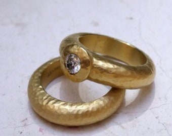 Handmade And Custom Engagement Rings, Bridal Set, Wedding Rings Set, Stacking Rings Gold, Stackable Diamond Rings, Hammer Gold Bridal
