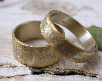 Matching Wedding Rings Solid Gold, His and Her Wedding Band, Two Tone Wedding Rings Set