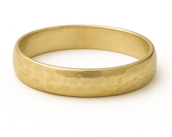 Hammered 14k Solid Yellow Gold Men's Wedding Band - Comfort Fit