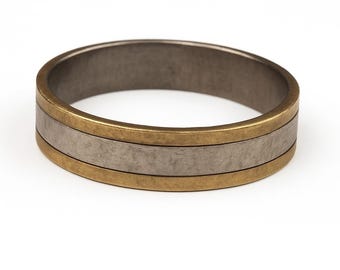 Two Tone Wedding Band, Mixed Metal Mens Ring, Rustic Bimetal Band, Mixed Metal Jewelry - Unique Mixed Metal Ring