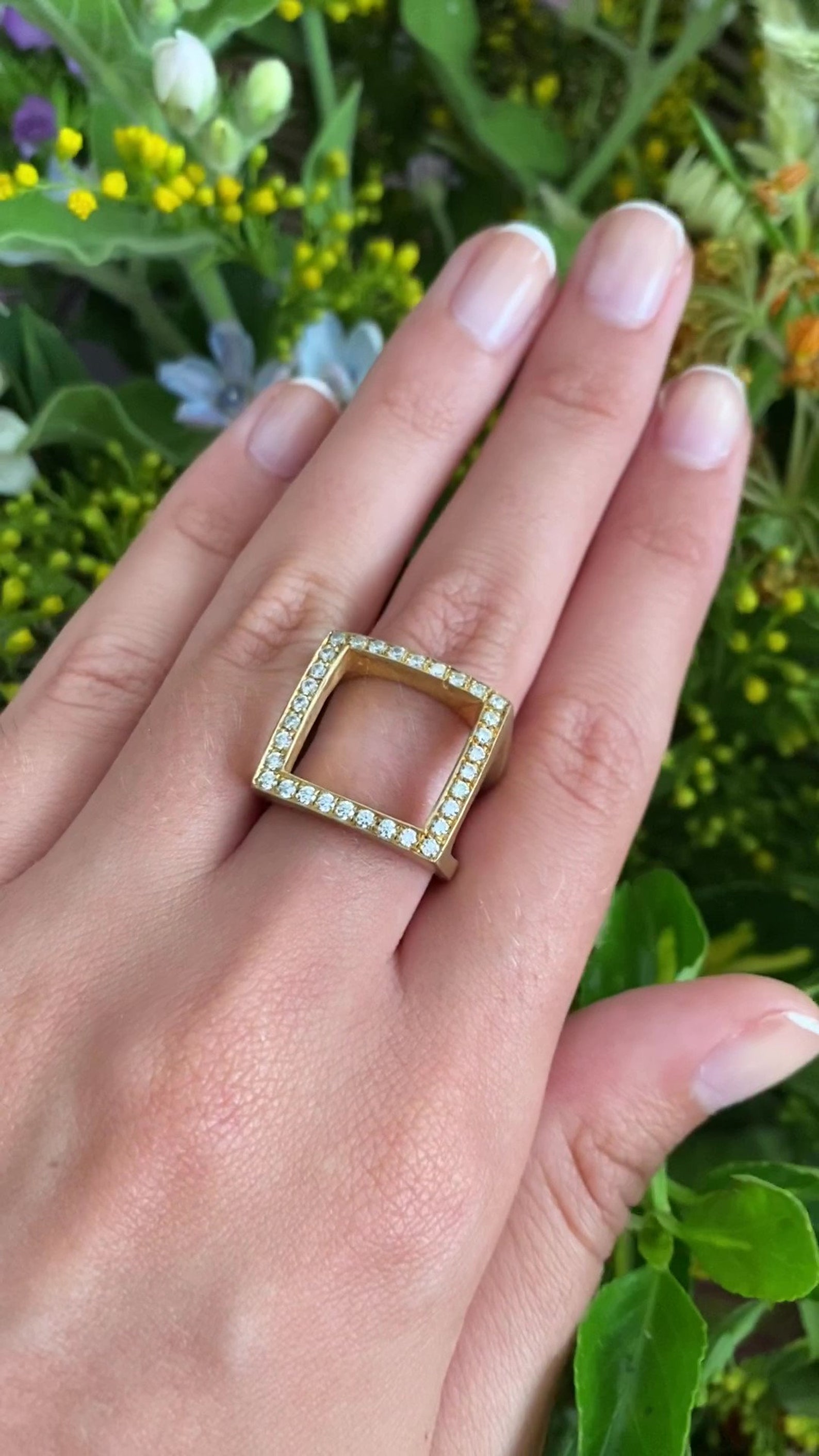 Square Diamond Ring Square Ring Gold Square Ring Gold Band Etsy