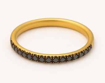 Black Diamond Eternity Ring, Full Eternity Wedding Band, 18k Solid Yellow Gold Black Diamond Ring, Stackable Diamond Band, Bridal Jewelry
