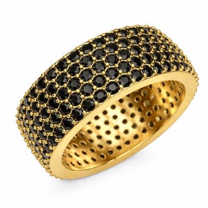 18K Solid Gold Black Diamond Pave Wedding Band – Wide Luxury Ring – Handmade Solid Gold Statement Band – Black Diamond Eternity Ring