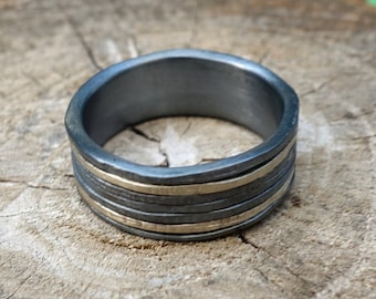 Oxidized Silver Ring, Oxidized Silver Band, Silver Mens Ring, Mens Oxidized Silver Ring, Handmade Silver & Gold Ring
