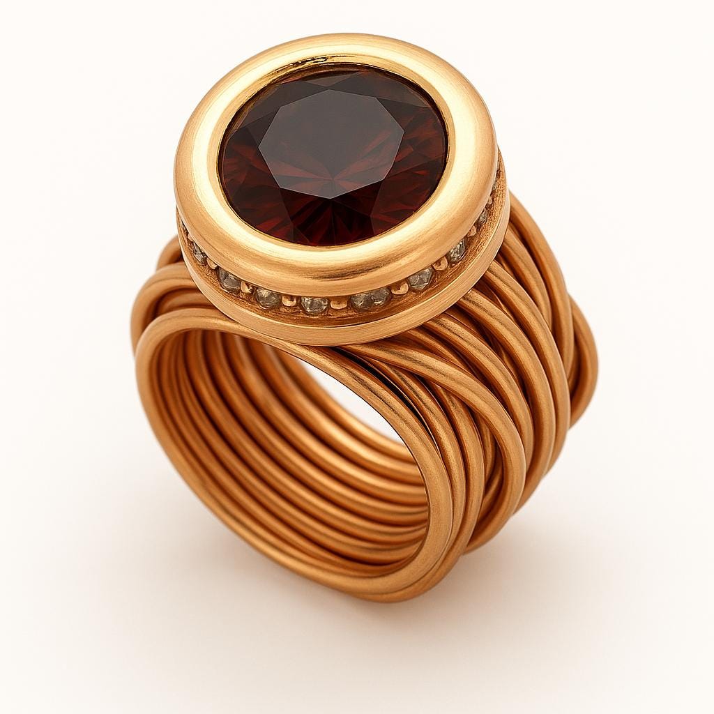 Unique Handmade Wire Garnet Birthstone Ring, Big Ring For Woman, Garnet Cocktail Ring, Handmade Alternative Wire Ring, Garnet Gold Ring