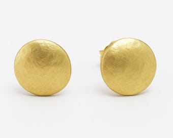 Hammer 18k Gold Stud, Solid 18k Gold Stud, Gift For Her, Gold Earring, Gold Stud Earring, 18k Gold Circle Stud, Tiny Pebble Bestseller Stud