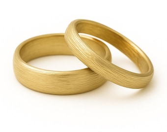 Handmade 18k Solid Yellow Gold Hammered Wedding Band Set - Texture Matching Rings
