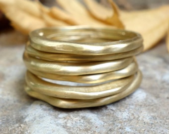 Stacking Rings Solid Gold, Stackable Rings, 6 Delicate Stacking Rings Solid 18k Yellow Gold