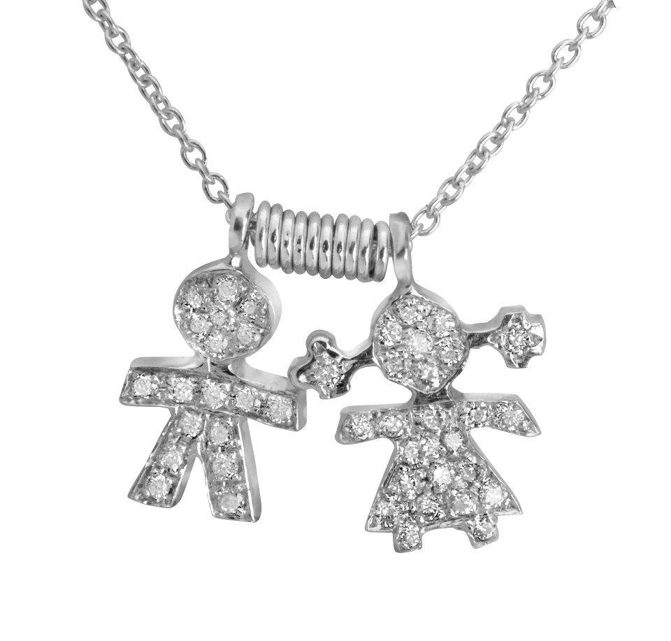 Boy and Girl Pendant Diamond Boy and Girl Necklace Gold Etsy