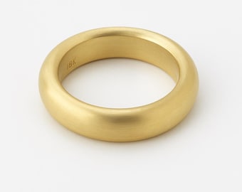 18k Solid Yellow Gold Wedding Band - Unisex Matte Gold Ring