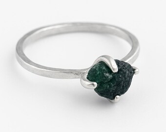 Raw Emerald Sterling Silver Ring - May Birthstone
