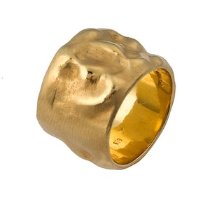 Crumpled Gold Ring, Chunky Gold Ring, Organic Rustic Big Ring, Wide Bold Handmade Ring, Contemporary Solid Gold Ring, Art Jewelry