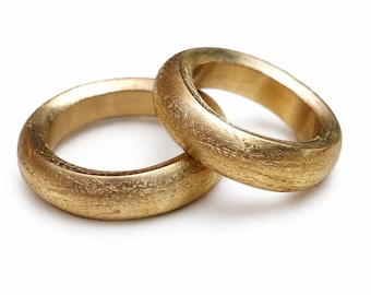 Handmade 18k Solid Gold Dome Wedding Rings Set - Matching His & Hers Bands