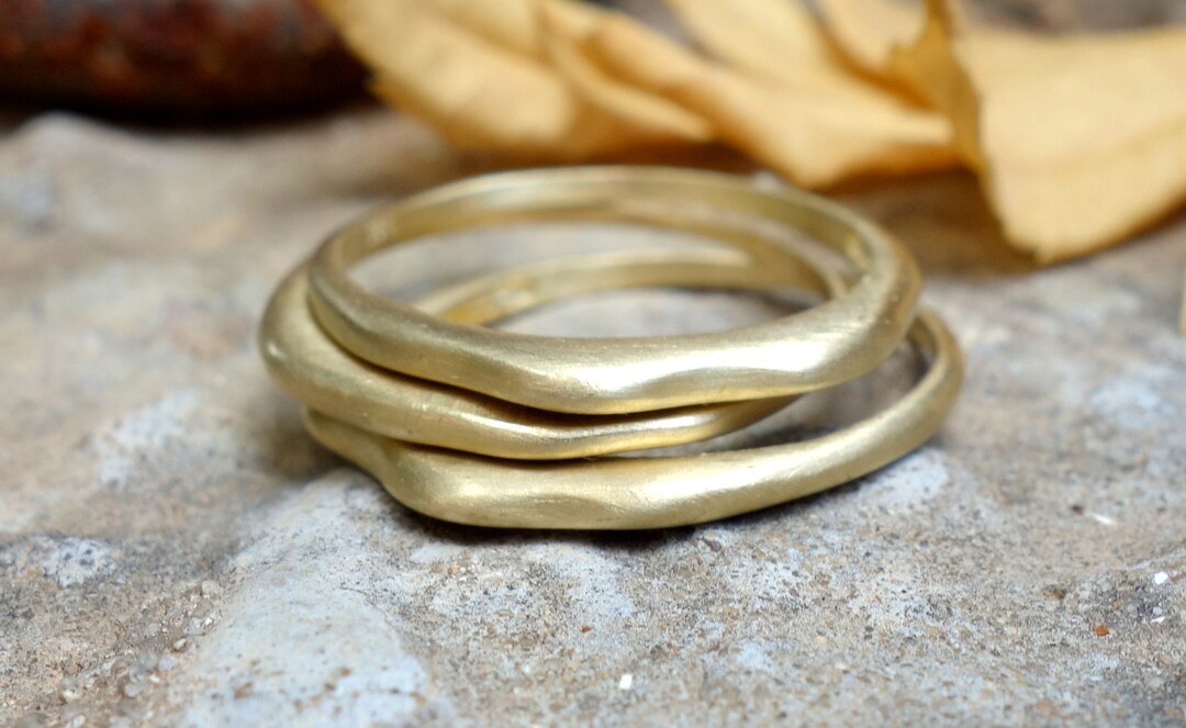 3 Delicate Stacking Rings Yellow Gold, Stacking Rings, Unique Stack ...