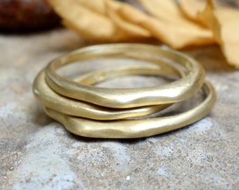 3 Delicate Stacking Rings Yellow Gold, Stacking Rings, Unique Stack Rings, Handmade Stackable Rings