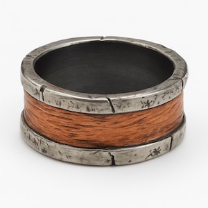 Sterling Silver & Copper Men&#39;s Ring, Silver Wedding Band, Copper Wedding Ring, Father&#39;s Ring, Rustic Mens Ring,  Wedding Band Unique