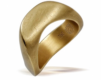 Einzigartiger 18k Solid Gelb Gold Ehering - Moderner Versprechen Ring