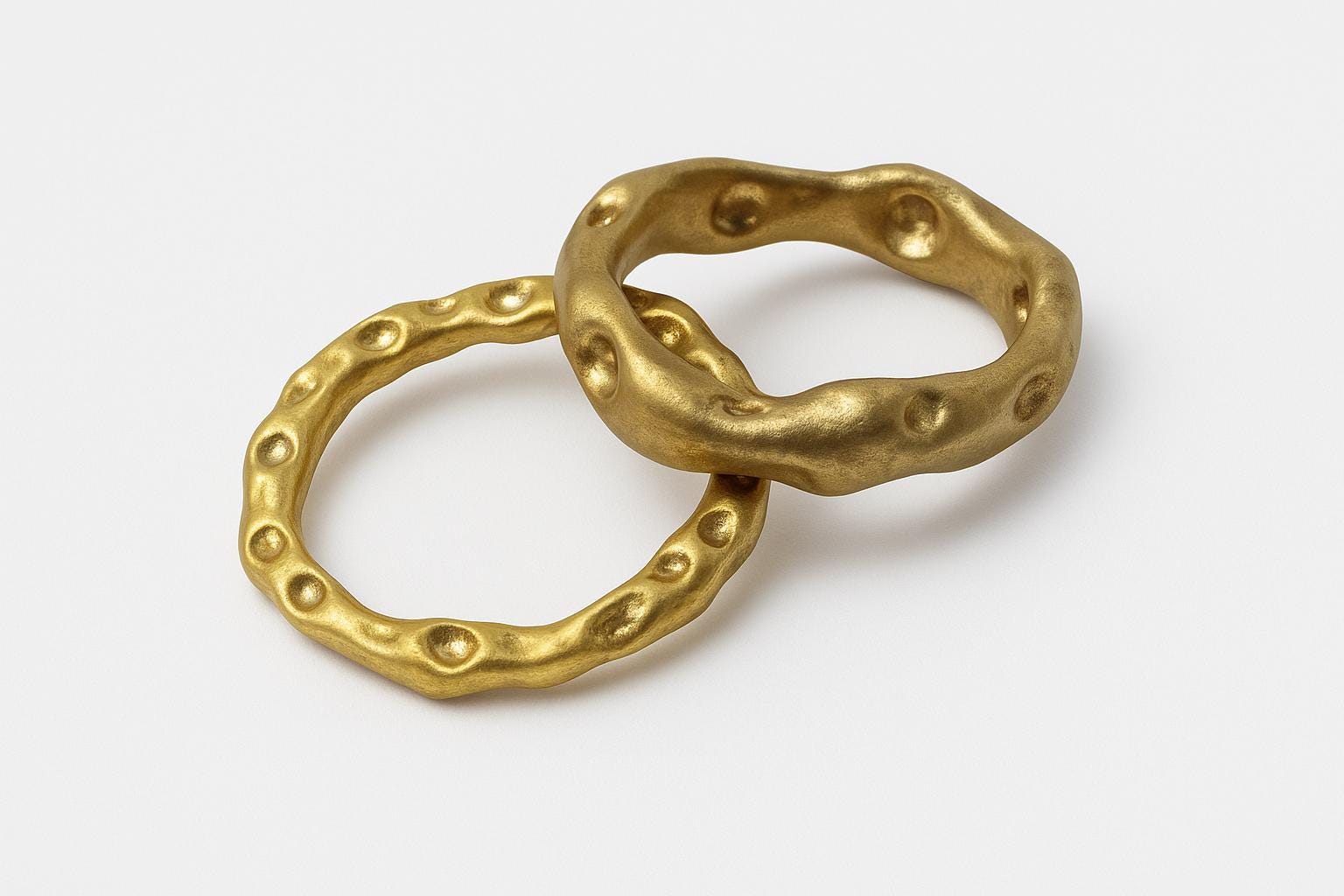 Unusual Handcrafted Matching Wedding Rings Solid Gold 18 Karat