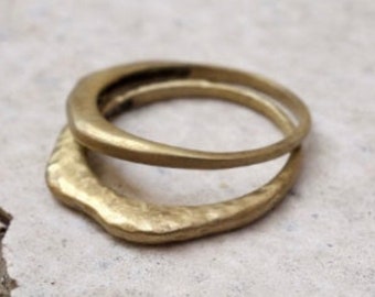 Stack Ring Solid Gold, 2 Delicate Stacking Ring, Solid Sterling Silver Ring, Gold Band, Gold Ring, Fashion Jewelry