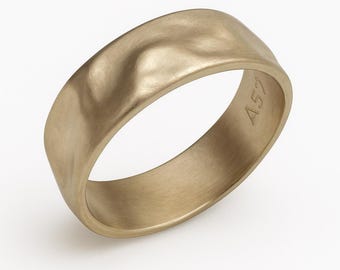 14k Solid Gold Unisex Wedding Band - Textured Yellow Gold Ring