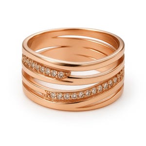 Multi-stone Diamond Eco-Friendly Recycled Gold Ring – Flat Wide Diamond Ring Women&#39;s - Pave Setting Diamond Ring Unique, Fine Jewelry