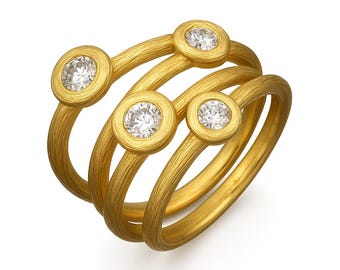 Handmade 18k Solid Yellow Gold Lab-grown diamond Stacking Rings Set - Geometric Bridal Jewelry