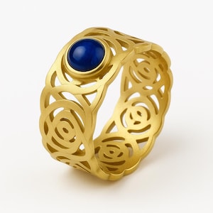 Alianza de lapislázuli, anillo de sello único para hombre, anillo grueso para hombre, alianza de lapislázuli, anillo de sello de lapislázuli, anillo de oro macizo con textura de piedra preciosa