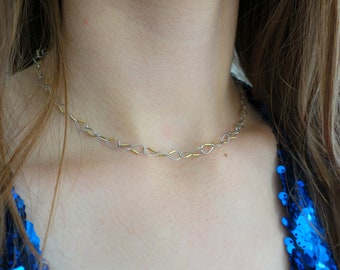 Handmade Platinum & 18K Gold Necklace - 42cm Mixed Metal Chain