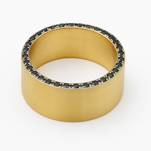 Full Eternity Men&#39;s Black Diamond Wide Wedding Band - Father’s Day Unique Handmade Black Diamond Ring - Wide Multi-stone Band