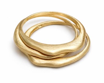 18K massivt guld stapelringar set - Handgjorda minimalistiska fina smycken