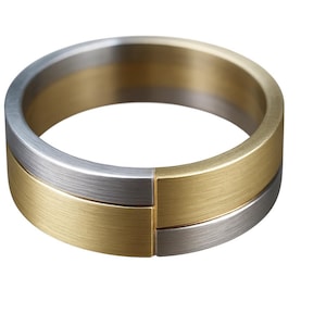 18K Two Tone Gold Band Ring | Solid Gold Wedding Ring for Men & Women&#39;s | Yellow and White Gold Ring | Two Tone Handmade Ring | Unisex Band