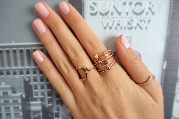 Diamond Stacking Ring Set: 18k Rose Gold Minimalist Rings by Gabriel Per  Kashi