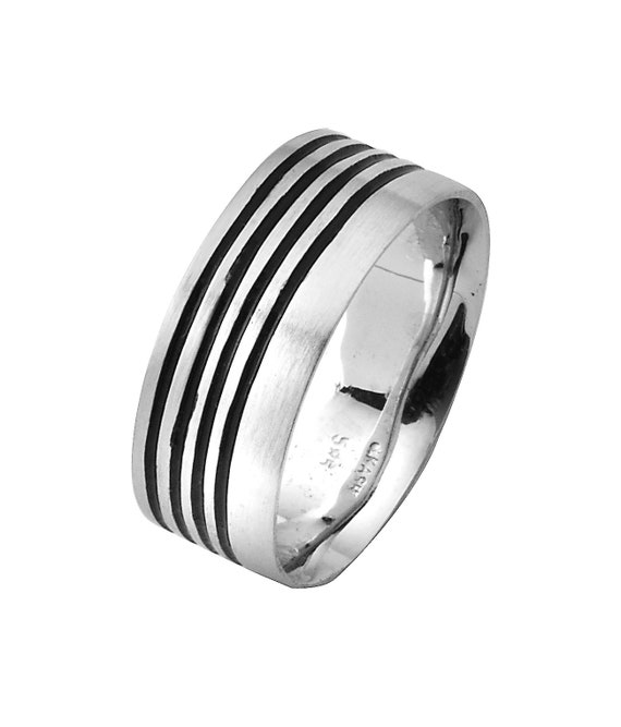Buy Black Rhodium Sterling Silver Men's Ring Brushed Fluted
