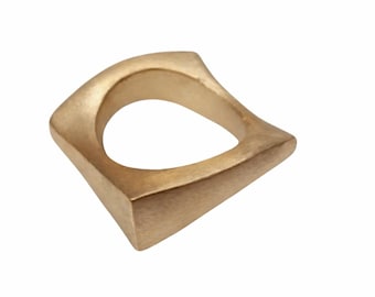18k Solid Gold Square Band Ring: Handcrafted Geometric Wedding Ring